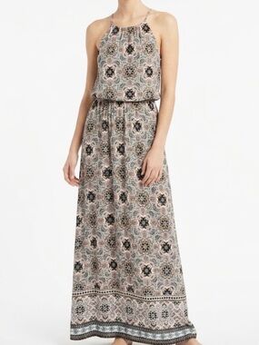 Artisan NY  Floral Maxi Dress NWT Sz Medium. Navy, Pink, Brown, Stretchy Boho